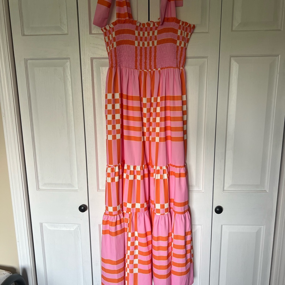 Pink and Orange Tie Sleeve Resort Sundress